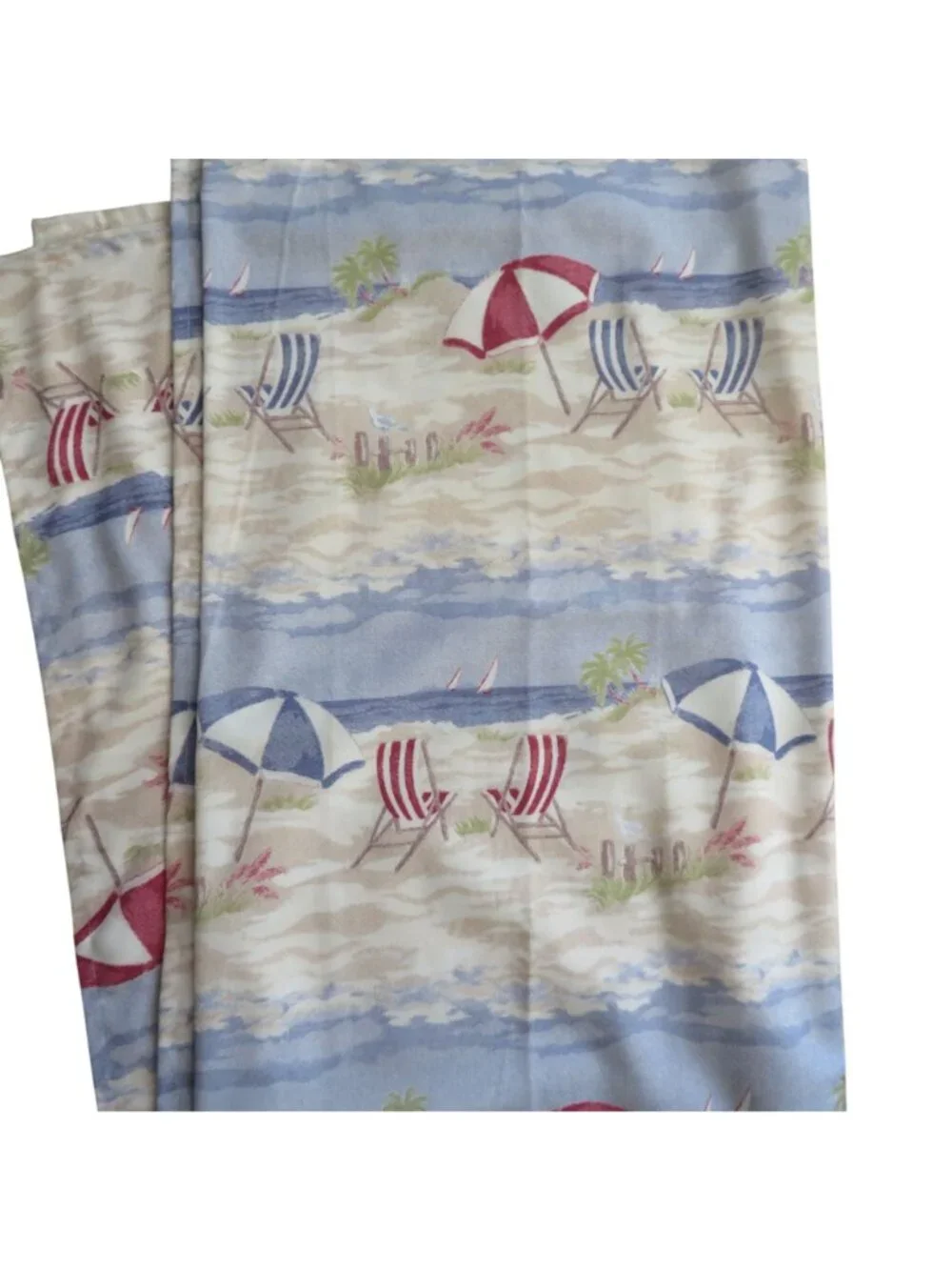 Vintage Croscill Ocean City Fabric Shower Curtain Umbrella Chair Pattern Coastal